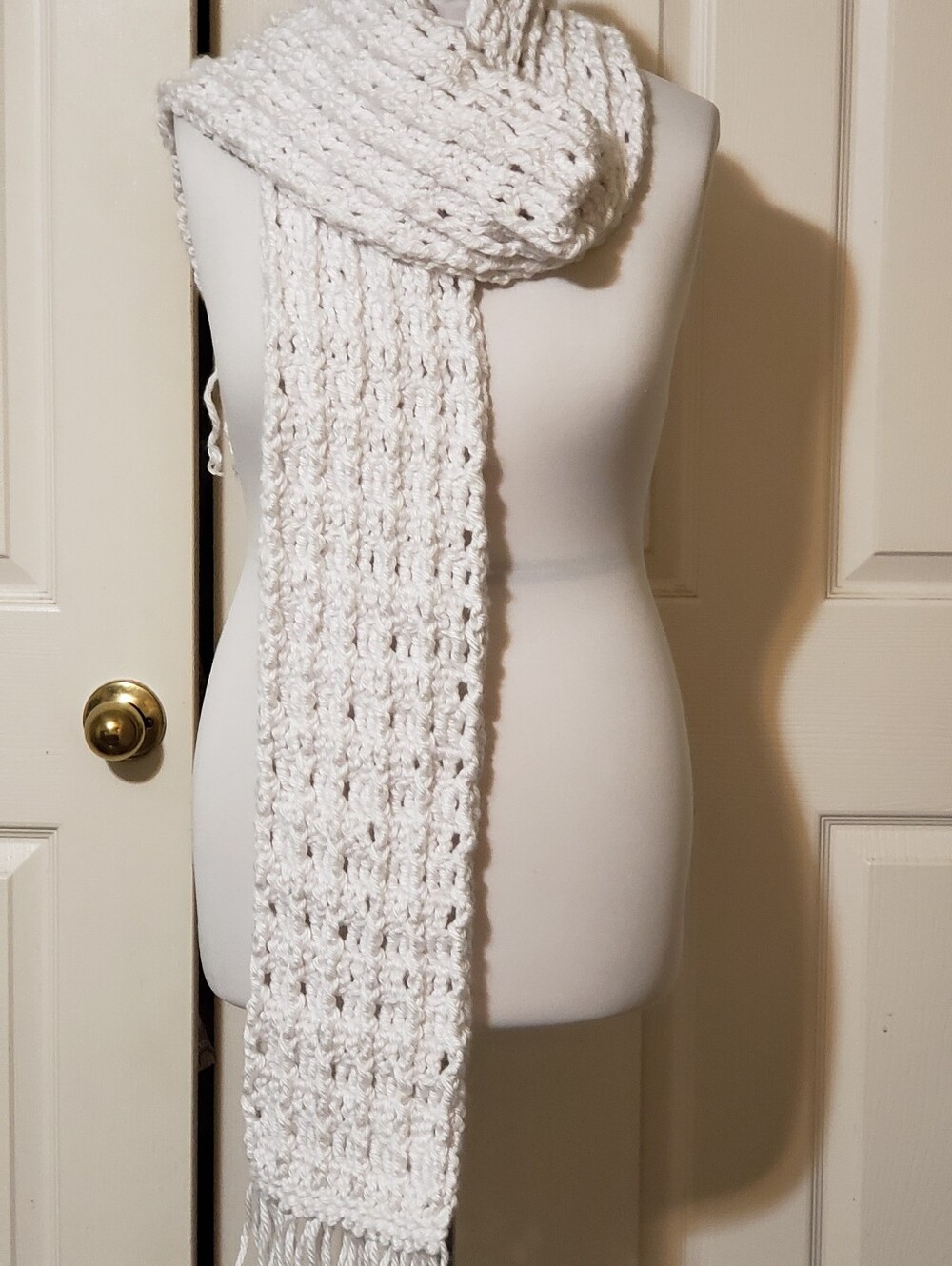 Hand Crafted Cream Knit Beret with Matching Fringe Scarf - Picture 6 of 8